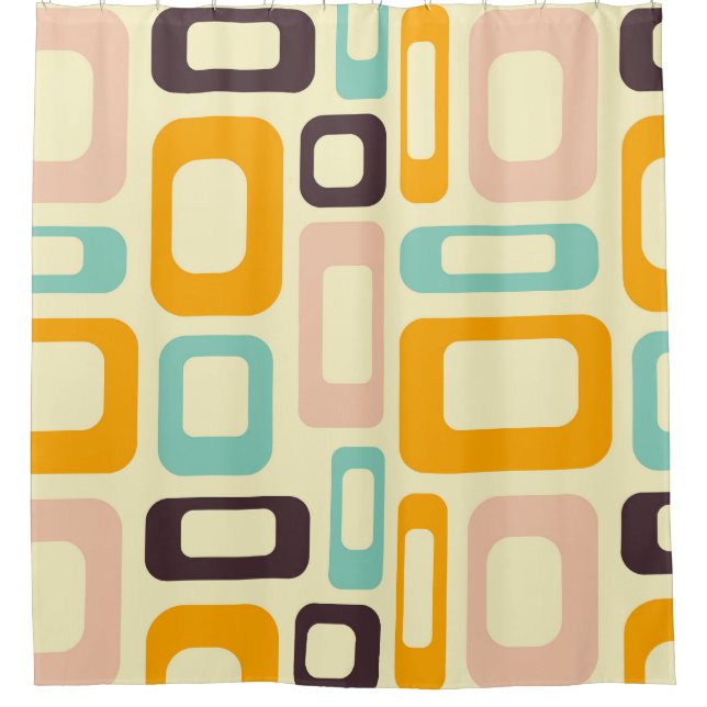 Retro geometric pattern in light beige background shower curtain (Front)