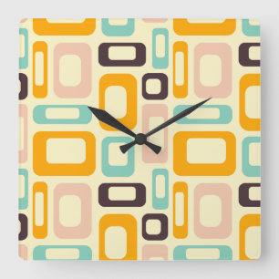 Retro geometric pattern in light beige background square wall clock