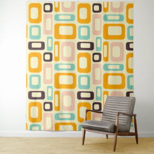 Retro geometric pattern in light beige background tapestry