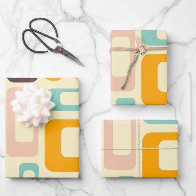 Retro geometric pattern in light beige background wrapping paper sheet (Front)