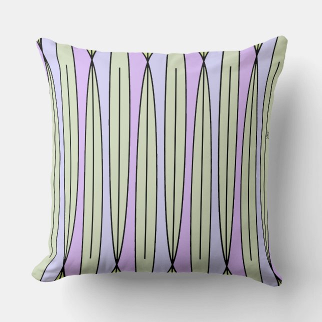Retro Geometric Pattern in Pastel Green & Lavender Cushion (Front)