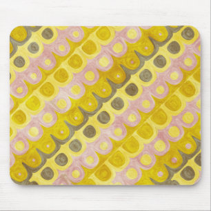 Retro Geometric Pattern in Yellow and Pink Mouse Mat