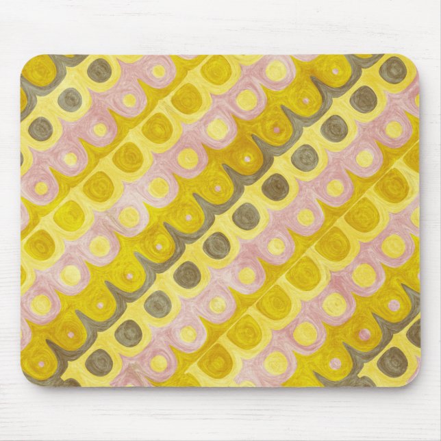 Retro Geometric Pattern in Yellow and Pink Mouse Mat (Front)