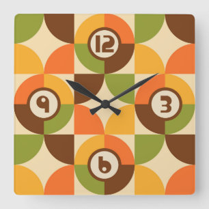 Retro Geometric Pattern Mid Mod Autumn Square Wall Clock