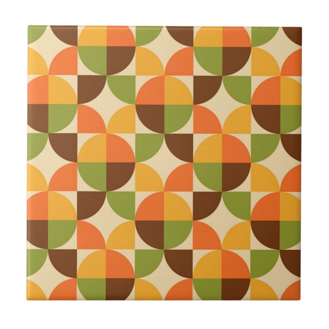 Retro Geometric Pattern Mid Mod Autumn Tile (Front)
