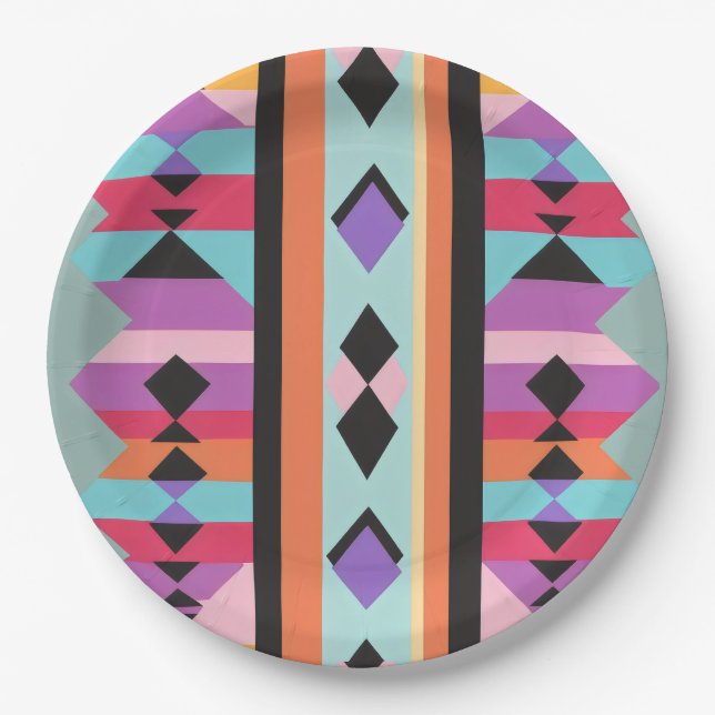 Retro Geometric Pattern mix Paper Plate (Front)