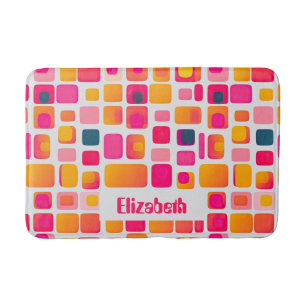Retro Geometric Pattern of Mid Century Custom Name Bath Mat
