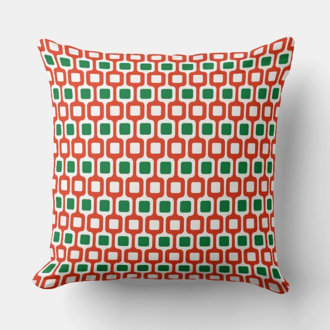 Retro Geometric Pattern: Red and Green Cushion (Front)