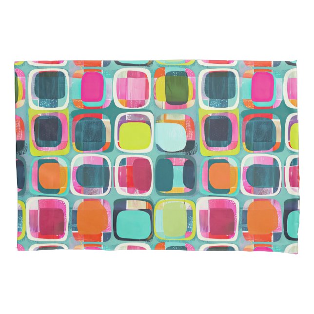 Retro Geometric Pattern Vibrant Mid Century Modern Pillowcase (Front)