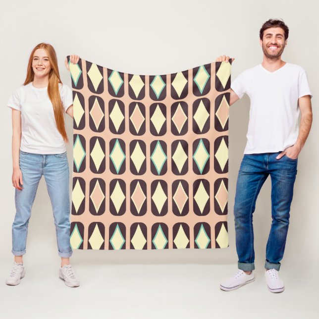 Retro geometric pattern with brown, yellow, blue fleece blanket (In Situ)
