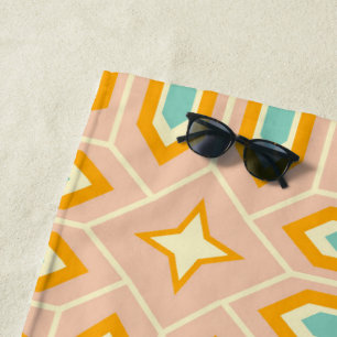 Retro geometric pattern with hexagons and stars beach towel
