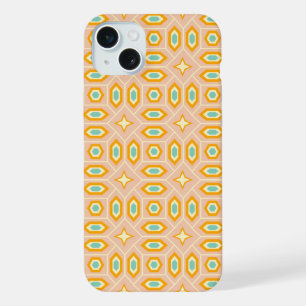 Retro geometric pattern with hexagons and stars iPhone 15 plus case