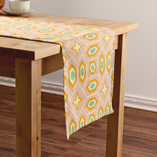 Retro geometric pattern with hexagons and stars short table runner (In Situ)