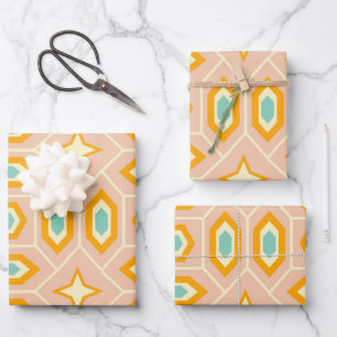 Retro geometric pattern with hexagons and stars wrapping paper sheet