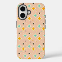 Retro geometric pattern with teal, orange, black