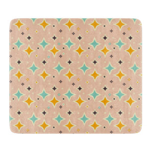 Retro geometric pattern with teal, orange, black cutting board