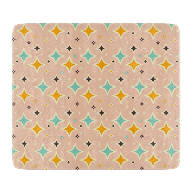 Retro geometric pattern with teal, orange, black cutting board (Front)