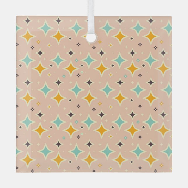 Retro geometric pattern with teal, orange, black glass tree decoration (Front)