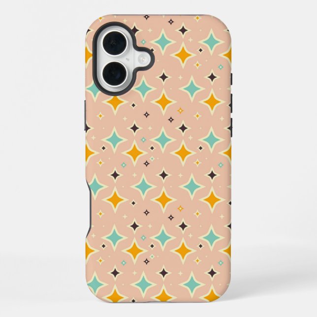 Retro geometric pattern with teal, orange, black iPhone case (Back)
