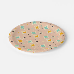 Retro geometric pattern with teal, orange, black paper plate
