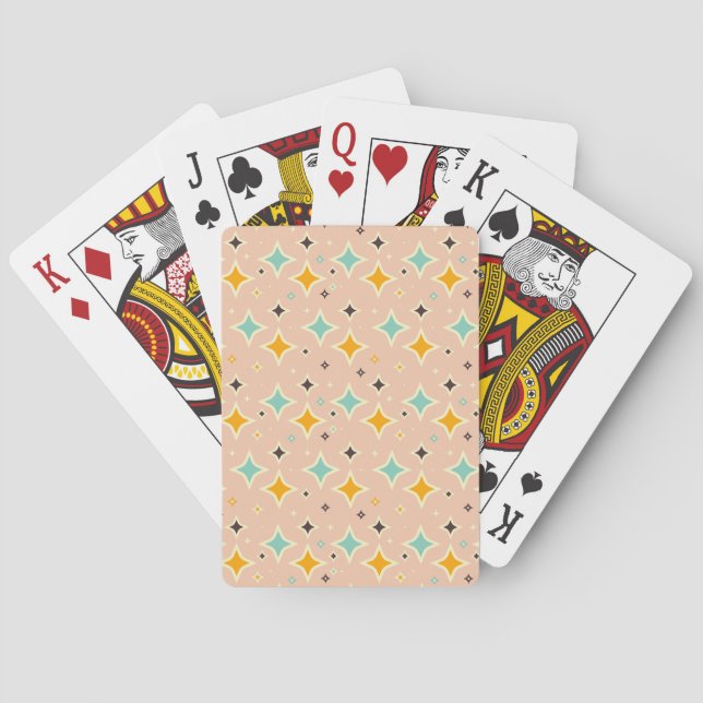Retro geometric pattern with teal, orange, black playing cards (Back)