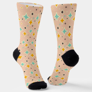 Retro geometric pattern with teal, orange, black socks
