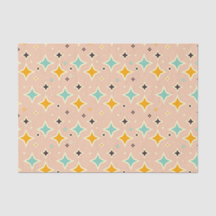 Retro geometric pattern with teal, orange, black tissue paper
