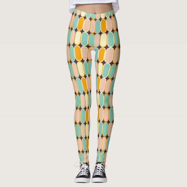 Retro geometric pattern with vertical ovals leggings (Front)