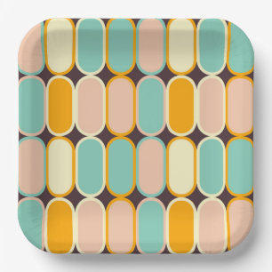 Retro geometric pattern with vertical ovals paper plate