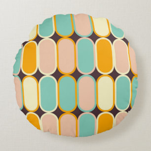 Retro geometric pattern with vertical ovals round cushion