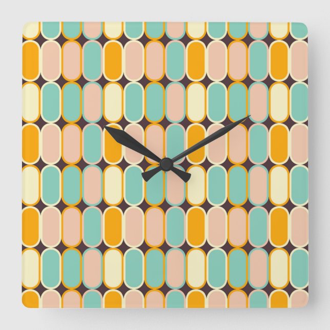 Retro geometric pattern with vertical ovals square wall clock (Front)