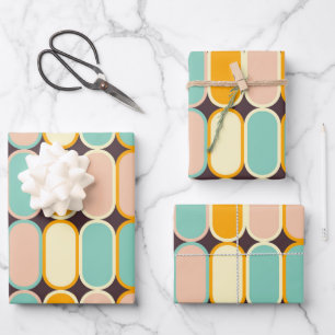 Retro geometric pattern with vertical ovals wrapping paper sheet