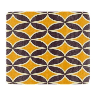 Retro geometric pattern yellow and brown leaf cutting board