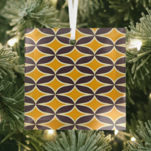 Retro geometric pattern yellow and brown leaf glass tree decoration