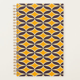 Retro geometric pattern yellow and brown leaf planner