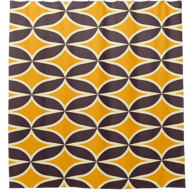 Retro geometric pattern yellow and brown leaf shower curtain (Front)