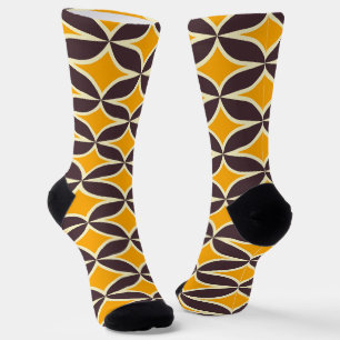 Retro geometric pattern yellow and brown leaf socks