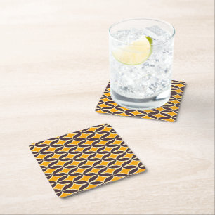 Retro geometric pattern yellow and brown leaf square paper coaster