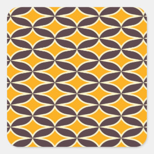 Retro geometric pattern yellow and brown leaf square sticker