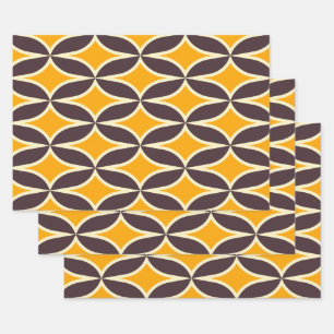 Retro geometric pattern yellow and brown leaf wrapping paper sheet