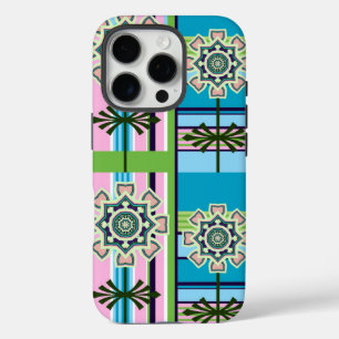 Retro geometric patterns and fantasy flowers iPhone 16 pro case