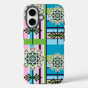 Retro geometric patterns and fantasy flowers iPhone 16 case