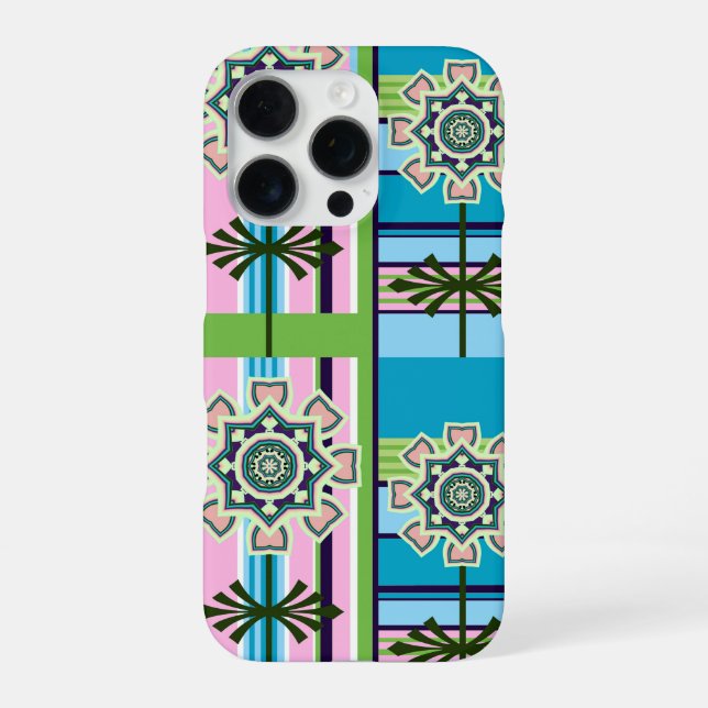 Retro geometric patterns and fantasy flowers iPhone case (Back)