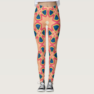 Retro Geometric Peach Blue Pink Pattern Leggings