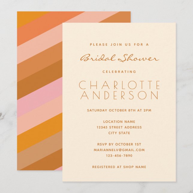 Retro Geometric Pink and Orange Bridal Shower Invitation (Front/Back)