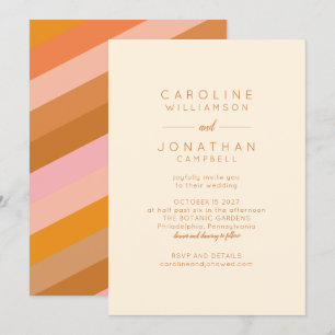 Retro Geometric Pink and Orange Chic Wedding Invitation
