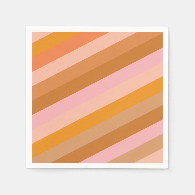 Retro Geometric Pink Orange Terracotta Stripes Napkin (Front)