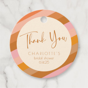 Retro Geometric Pink Rust Bridal Shower Thank You Favour Tags