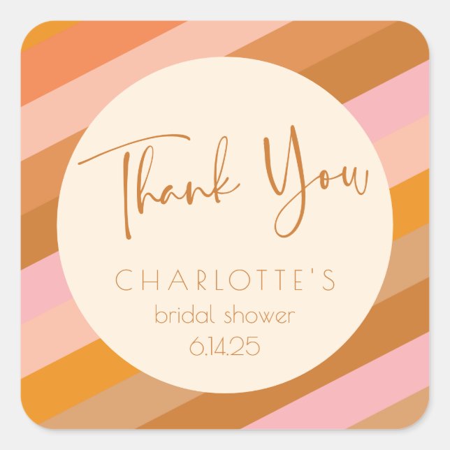 Retro Geometric Pink Rust Bridal Shower Thank You Square Sticker (Front)