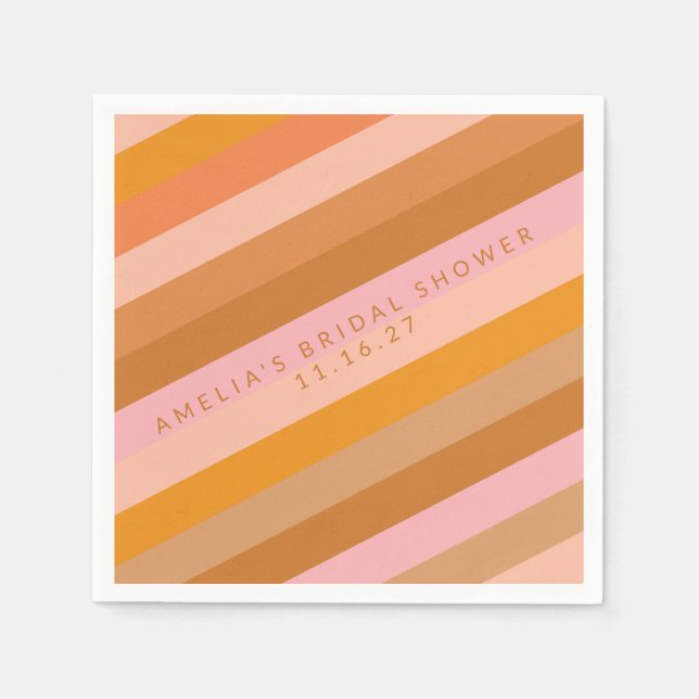 Retro Geometric Pink Terracotta Bridal Shower Name Napkin (Front)